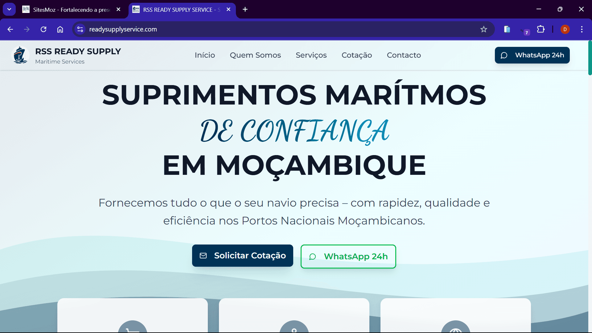 Landing page de Ready Supply Service